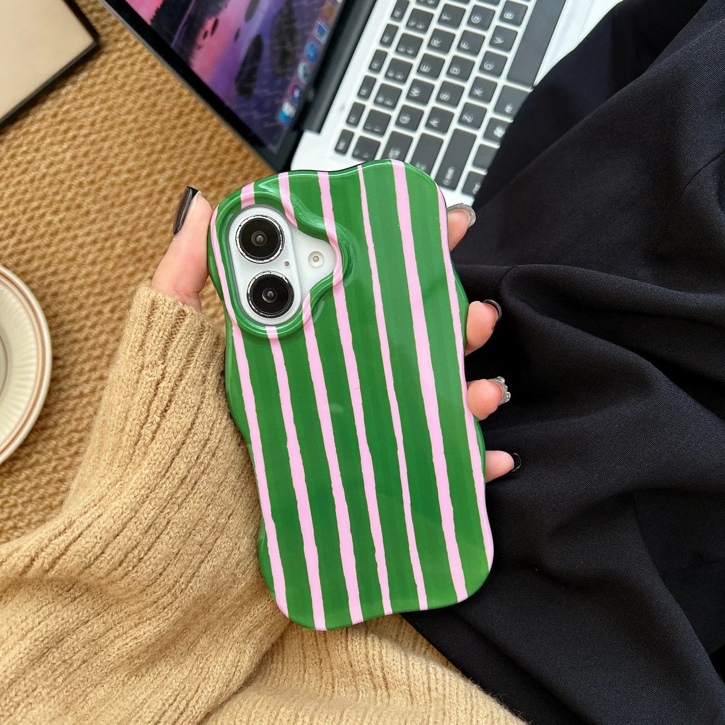 Fashion 2 in 1 Glossy Stripes Phone Case for iPhone