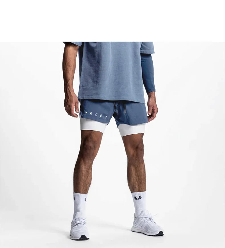 Mens Gyms Fitness 2 in 1 Quick Dry Shorts