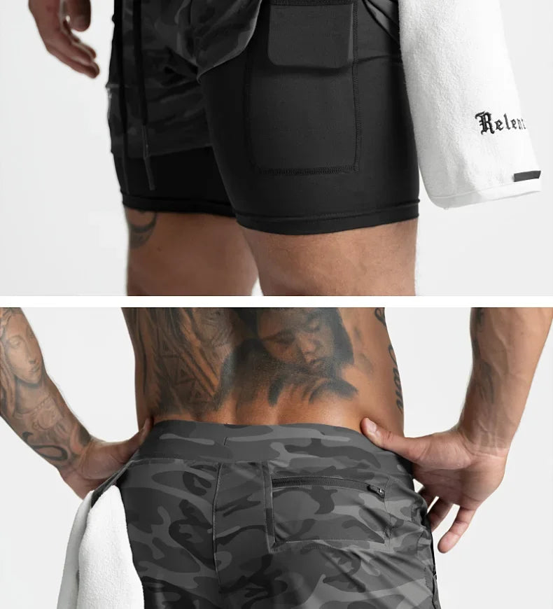 Mens Gyms Fitness 2 in 1 Quick Dry Shorts