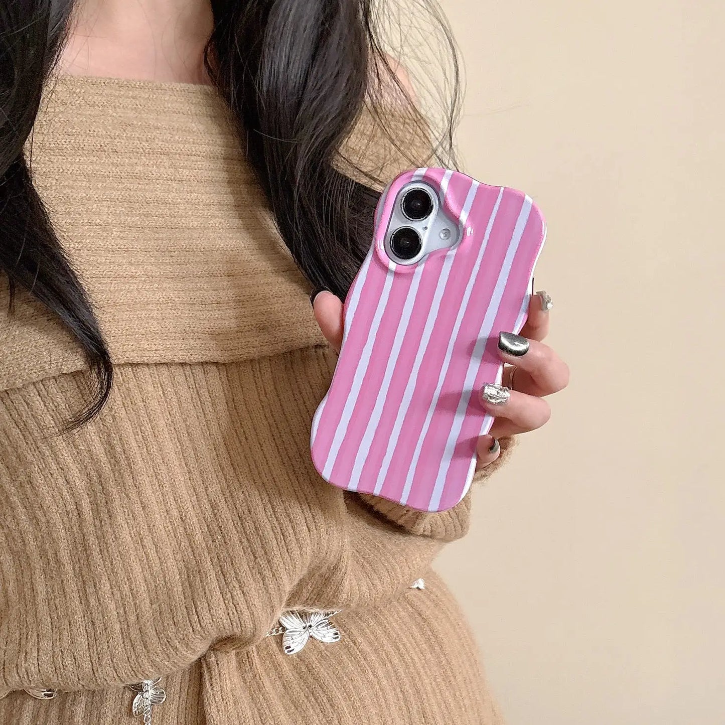 Fashion 2 in 1 Glossy Stripes Phone Case for iPhone