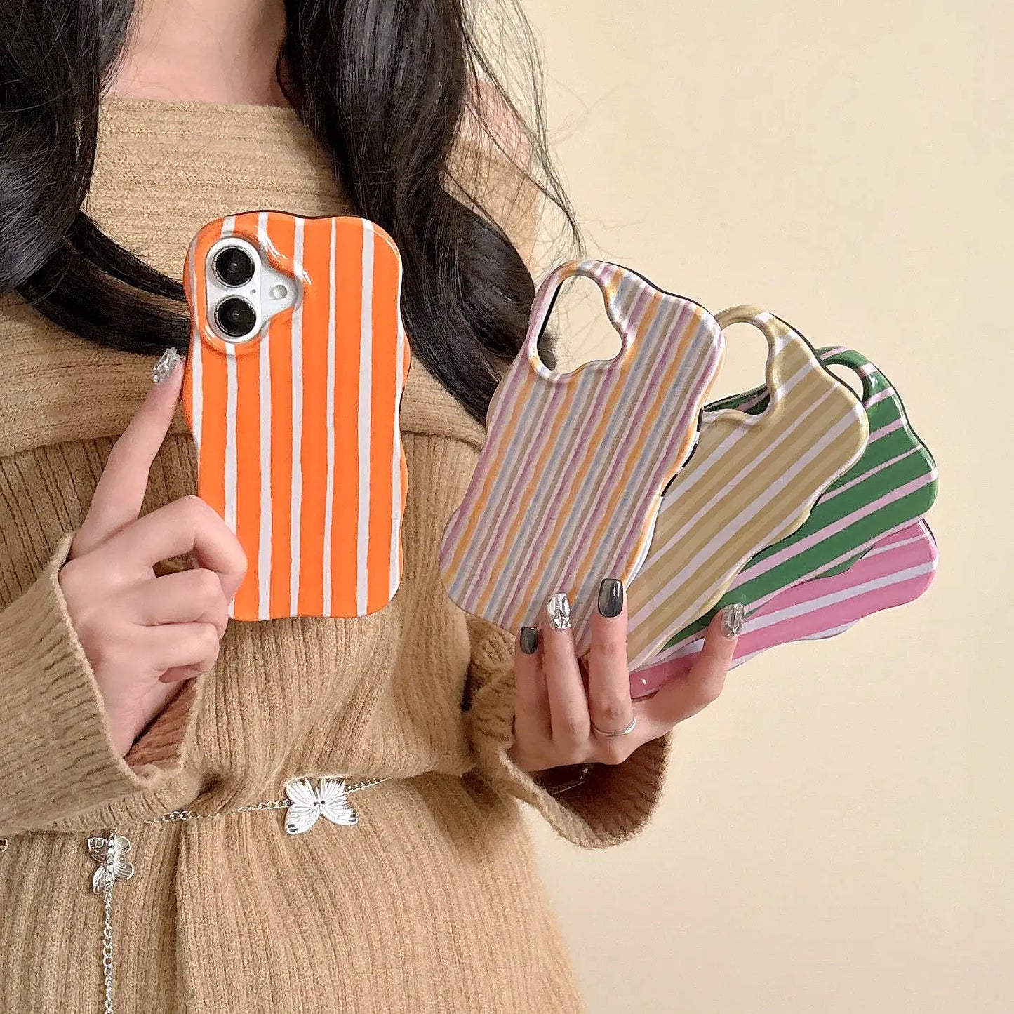 Fashion 2 in 1 Glossy Stripes Phone Case for iPhone