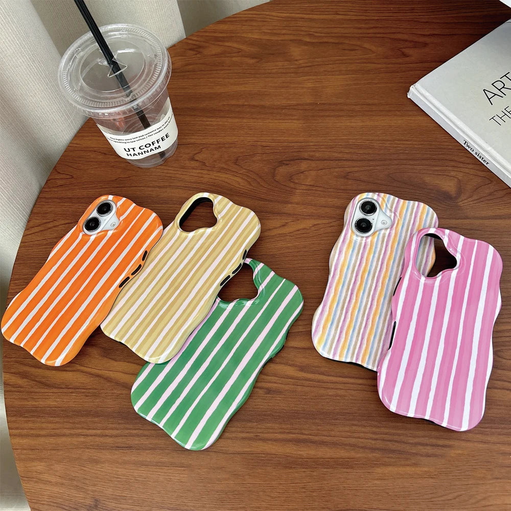 Fashion 2 in 1 Glossy Stripes Phone Case for iPhone