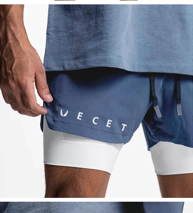 Mens Gyms Fitness 2 in 1 Quick Dry Shorts