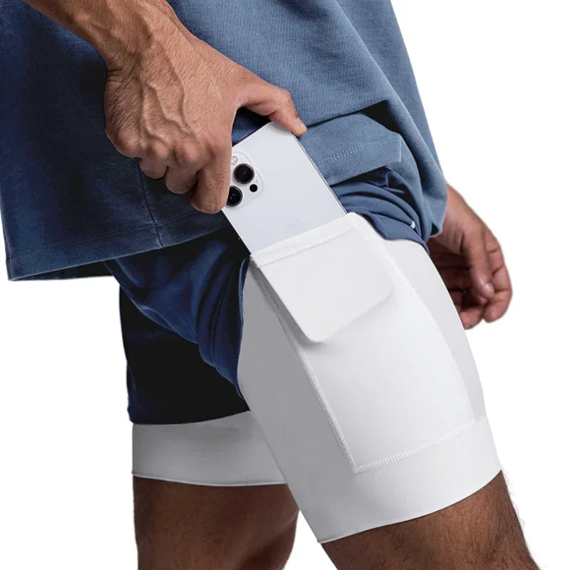 Mens Gyms Fitness 2 in 1 Quick Dry Shorts