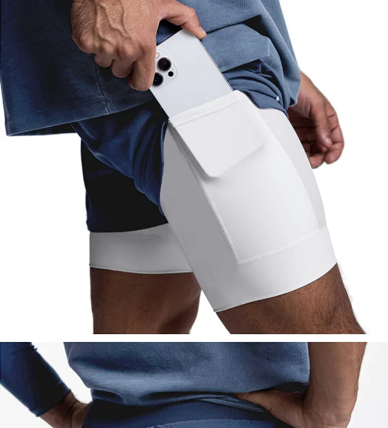 Mens Gyms Fitness 2 in 1 Quick Dry Shorts