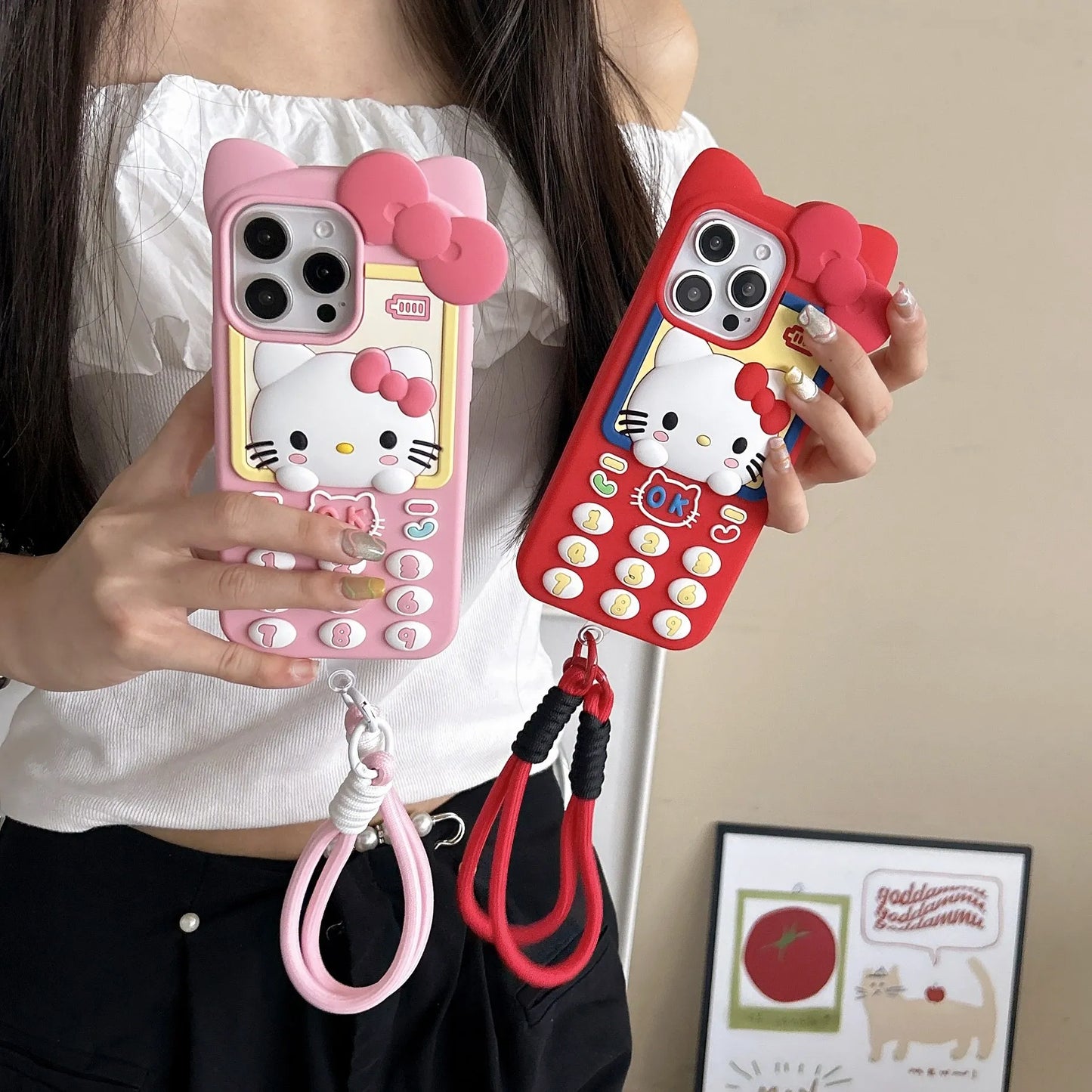 Cute 3D Telephone Hello Kitty Phone Case for iPhone
