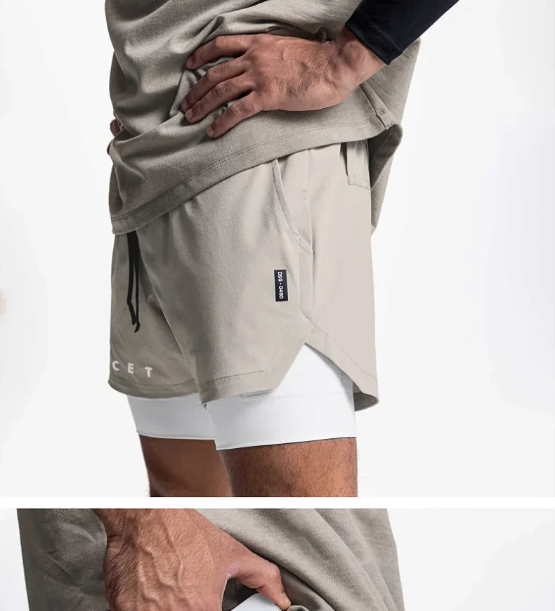 Mens Gyms Fitness 2 in 1 Quick Dry Shorts