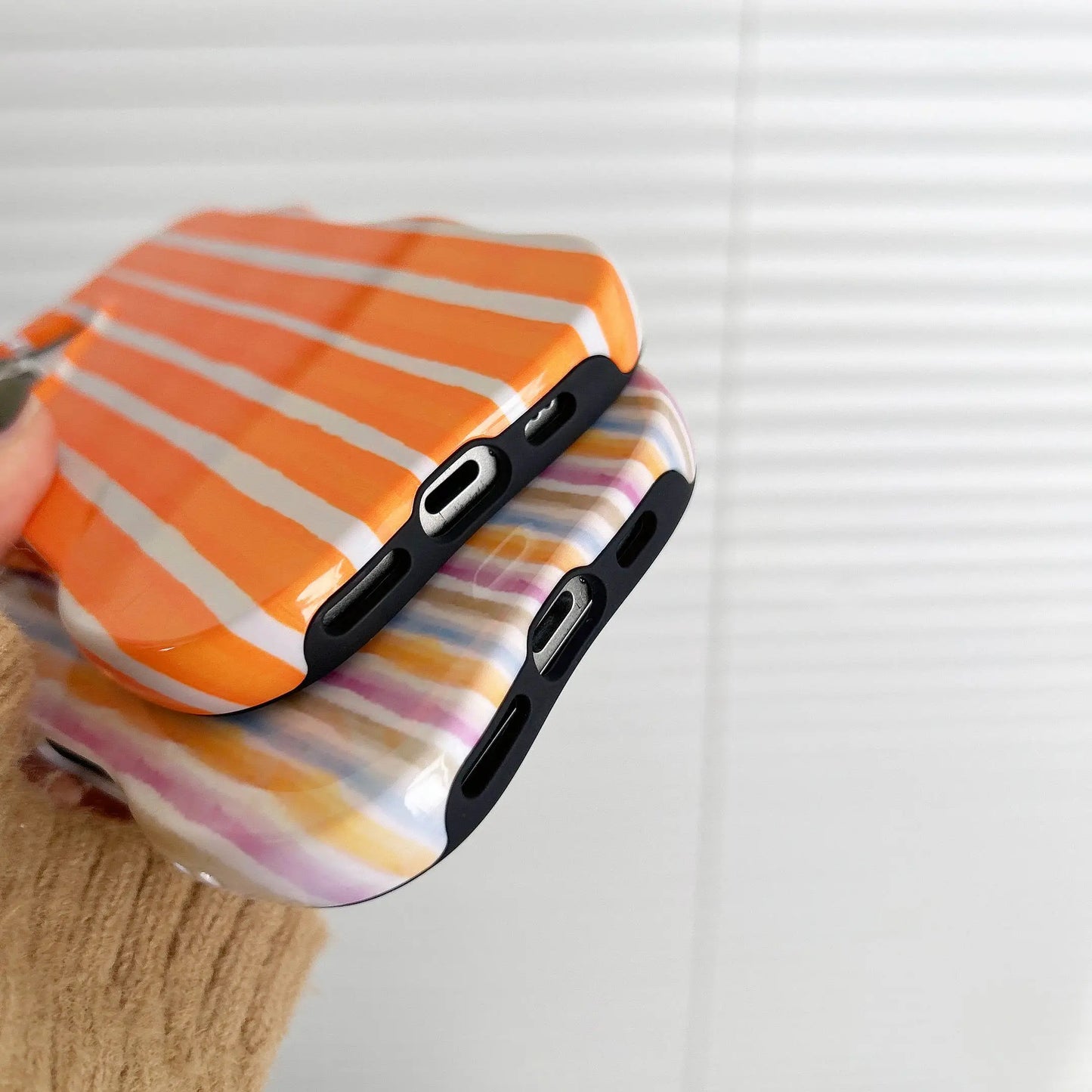 Fashion 2 in 1 Glossy Stripes Phone Case for iPhone