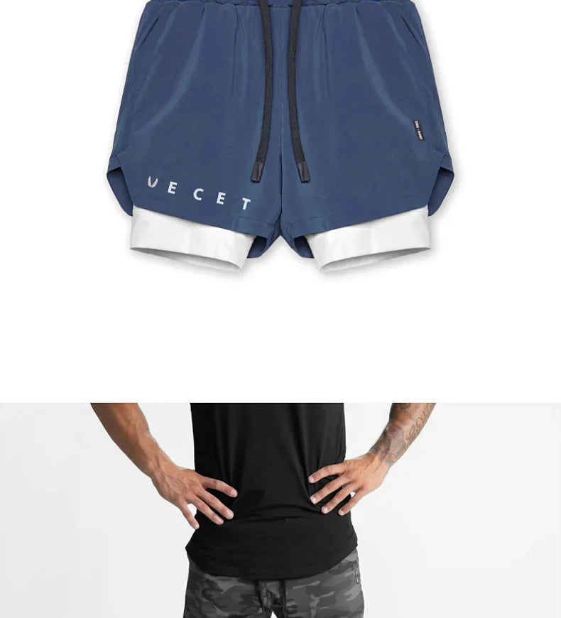 Mens Gyms Fitness 2 in 1 Quick Dry Shorts