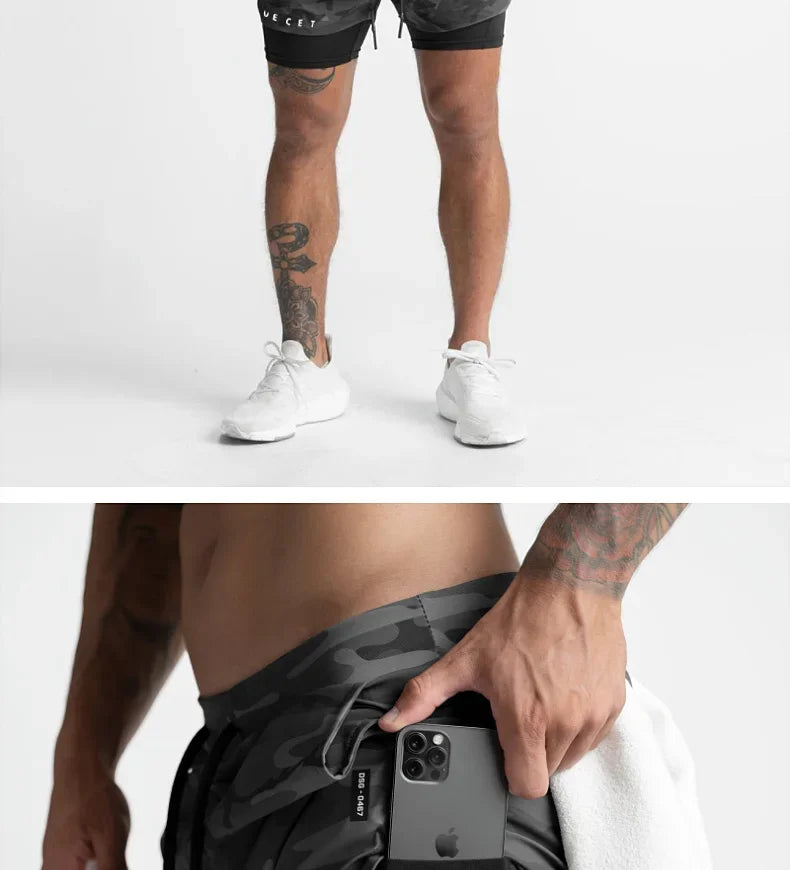 Mens Gyms Fitness 2 in 1 Quick Dry Shorts