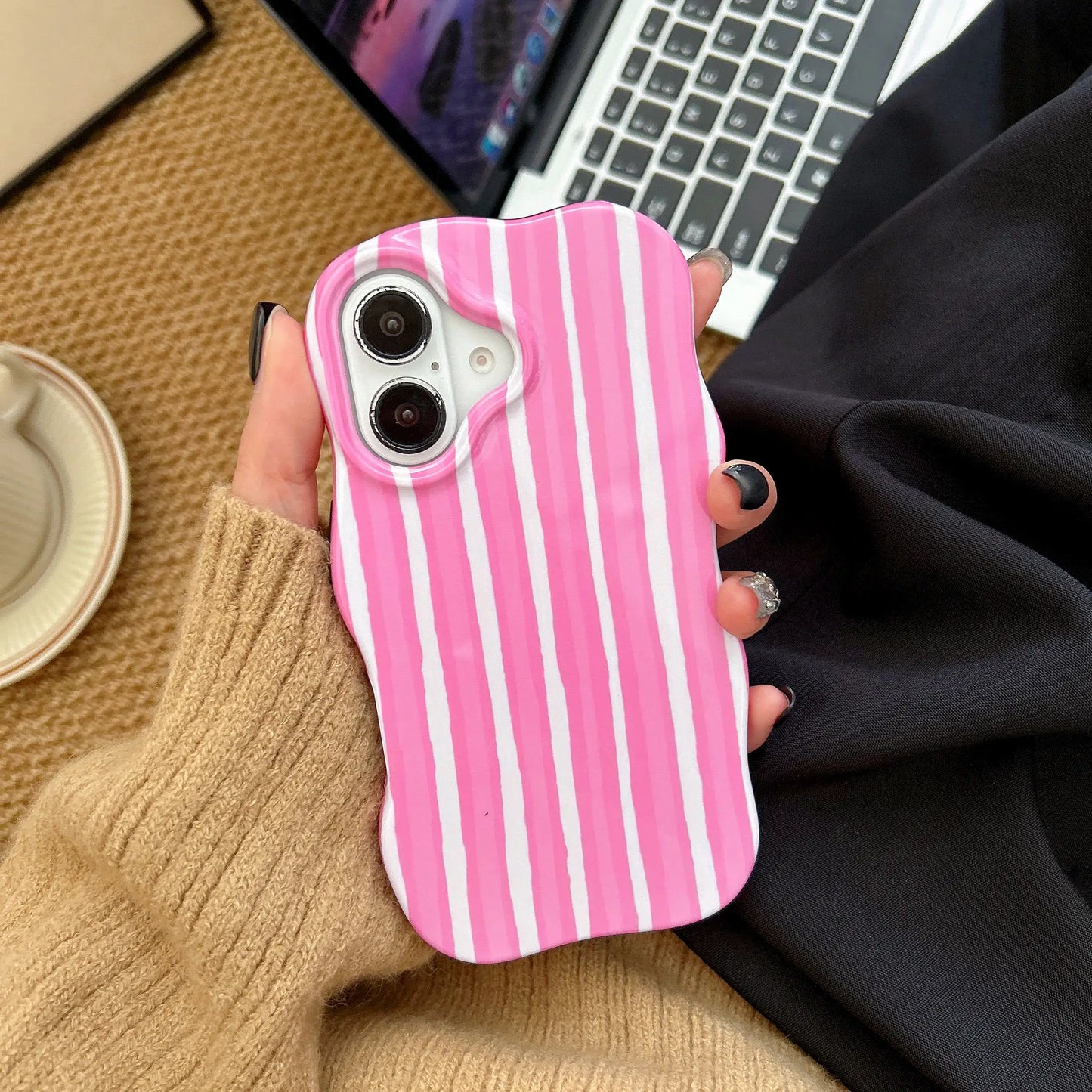 Fashion 2 in 1 Glossy Stripes Phone Case for iPhone