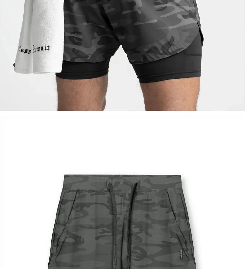 Mens Gyms Fitness 2 in 1 Quick Dry Shorts