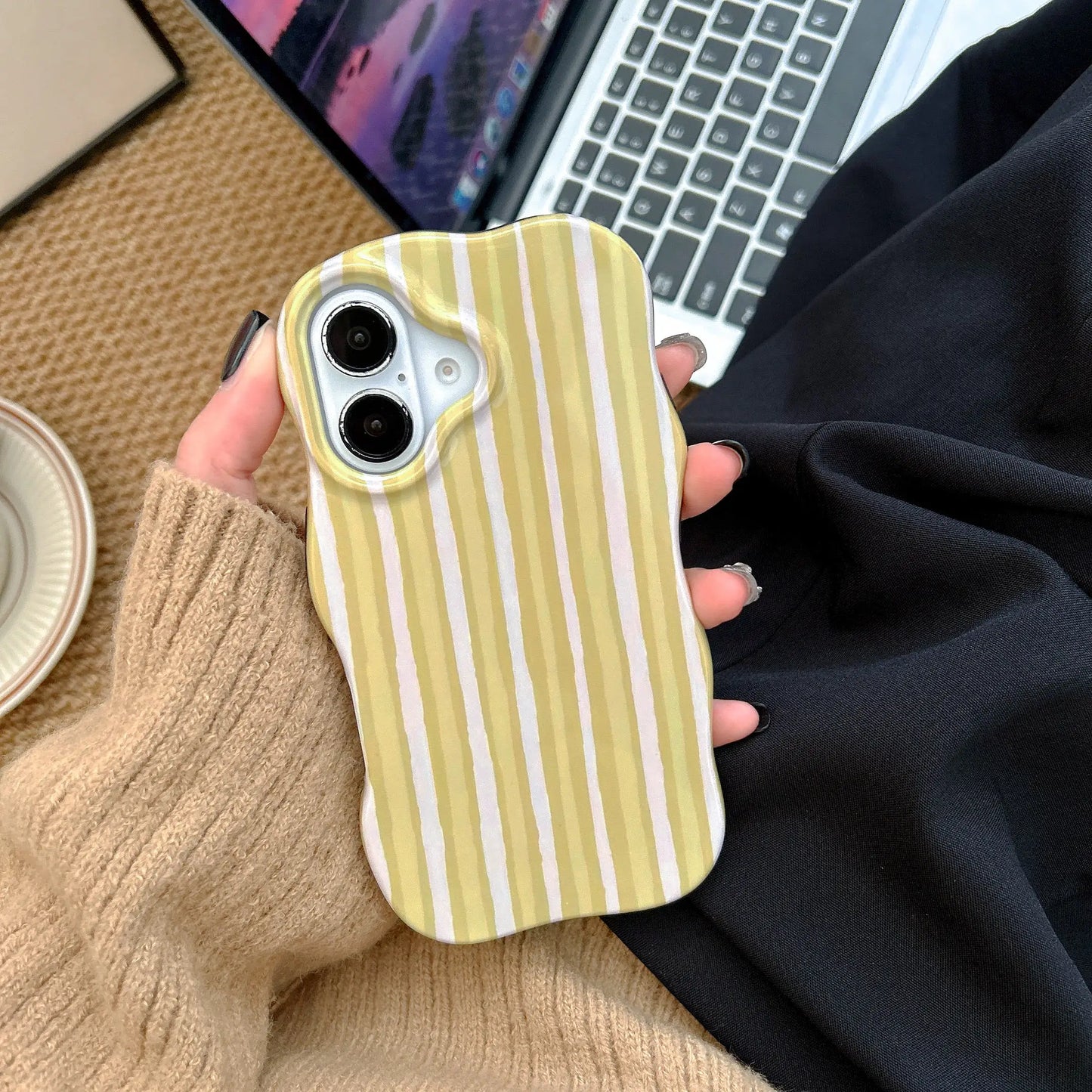 Fashion 2 in 1 Glossy Stripes Phone Case for iPhone