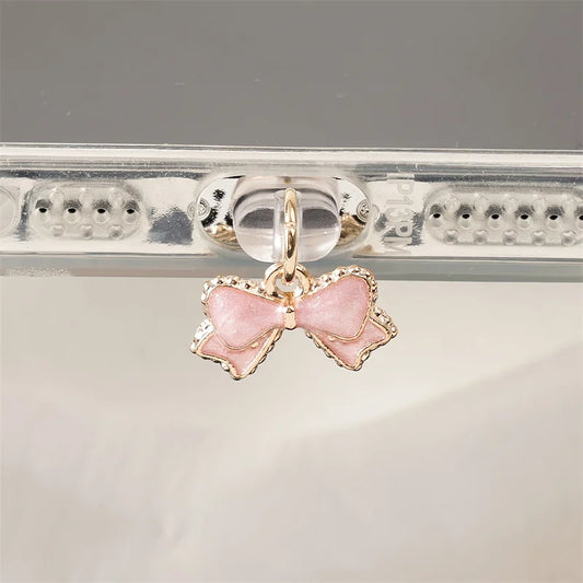 Beautiful Pink and White Bowknot Phone Dust Plug