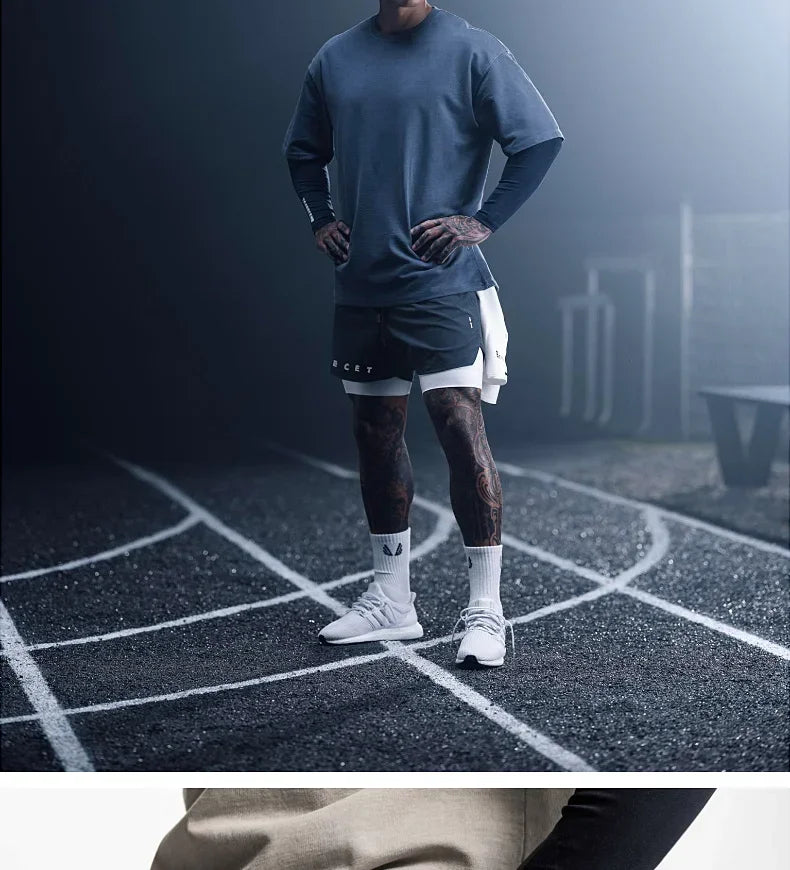 Mens Gyms Fitness 2 in 1 Quick Dry Shorts