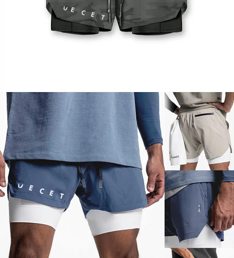Mens Gyms Fitness 2 in 1 Quick Dry Shorts