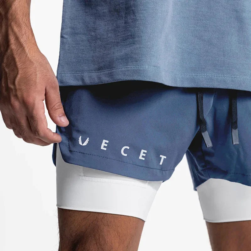 Mens Gyms Fitness 2 in 1 Quick Dry Shorts