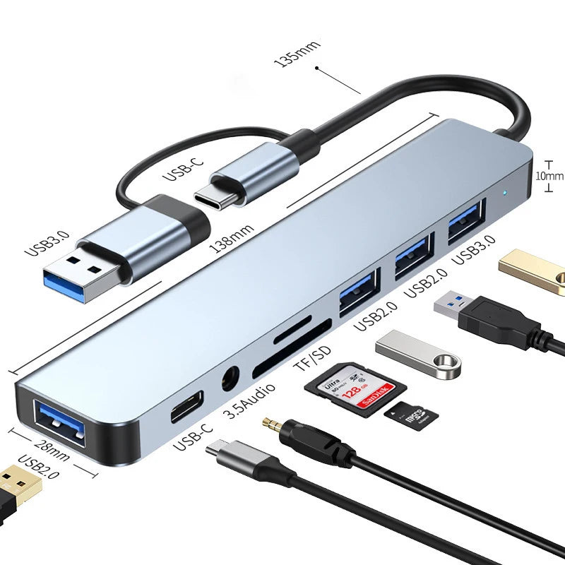 8 in 2 USB +Type C HUB Docking Station