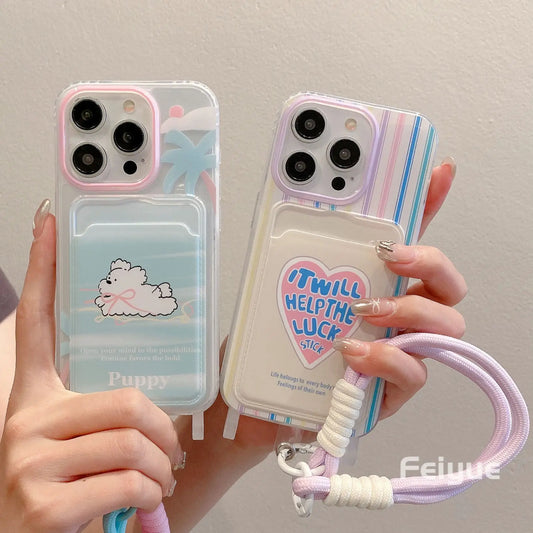 Cute Soft Phone Case with a Card Holder Wallet Shockproof Cover