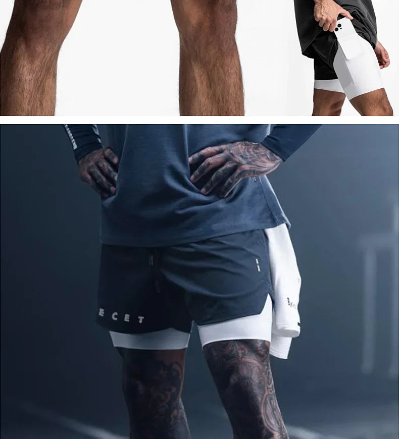 Mens Gyms Fitness 2 in 1 Quick Dry Shorts